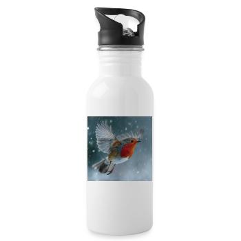 Robins flying in the snow Winter magic in flight - Water bottle with straw - white - Right