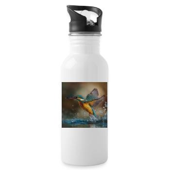 Colour explosion of the kingfisher in flight - Water bottle with straw - white - Right