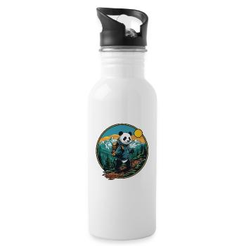 Cute Panda Hiking Camping Mountain Adventure - Water bottle with straw - white - Right