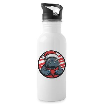 Christmas Hippo Cartoon - Water bottle with straw - white - Right