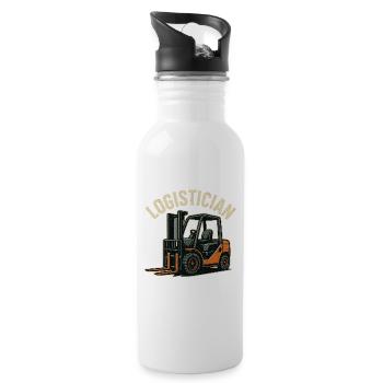 Logistics Forklift Vintage Logo - Water bottle with straw - white - Right
