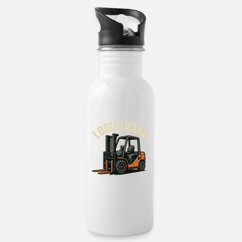 Logistik-Forklift Vintage-Logo - Trinkflasche mit integriertem Trinkhalm - Weiß