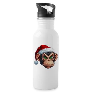 Affe mit Weihnachtsmütze :) - Trinkflasche mit integriertem Trinkhalm - Weiß - Rechts