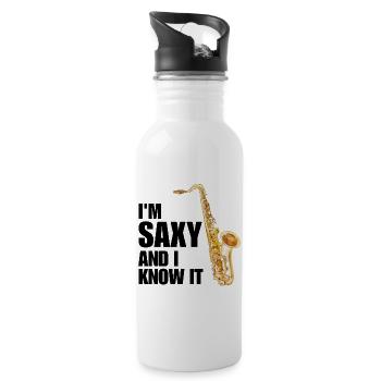 Funny Saxophone Saxophonist Jazz Sax Player Music - Water bottle with straw - white - Right