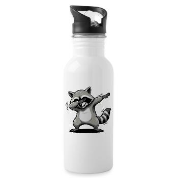 Lustiger dabbender Waschbär Cartoon - Trinkflasche mit integriertem Trinkhalm - Weiß - Rechts