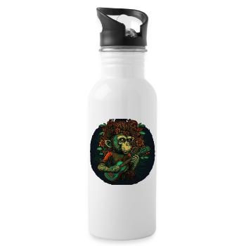 Affe mit Gitarre im Dschungel - Trinkflasche mit integriertem Trinkhalm - Weiß - Rechts