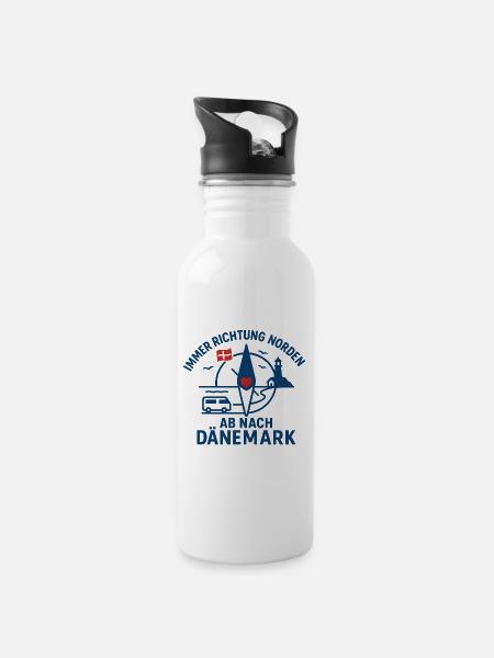 Immer Richtung Norden – Dänemark Urlaub Roadtrip - Trinkflasche mit integriertem Trinkhalm - Weiß