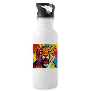Leopard Pop Art Farbexplosion - Trinkflasche mit integriertem Trinkhalm - Weiß - Rechts