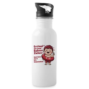Erstmal ein paar Bahnen ziehen - und danach ab in' - Trinkflasche mit integriertem Trinkhalm - Weiß - Rechts