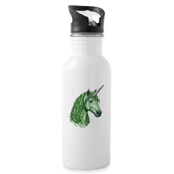 Green polygon unicorn - Water bottle with straw - white - Right