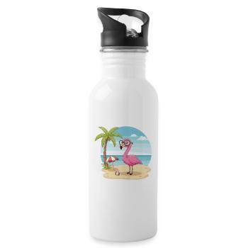 Cute Flamingo with Glasses Beach Summer Vacation - Water bottle with straw - white - Right