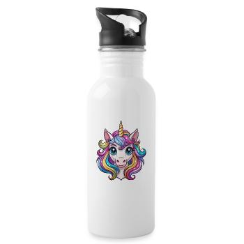 Unicorn face - Water bottle with straw - white - Right