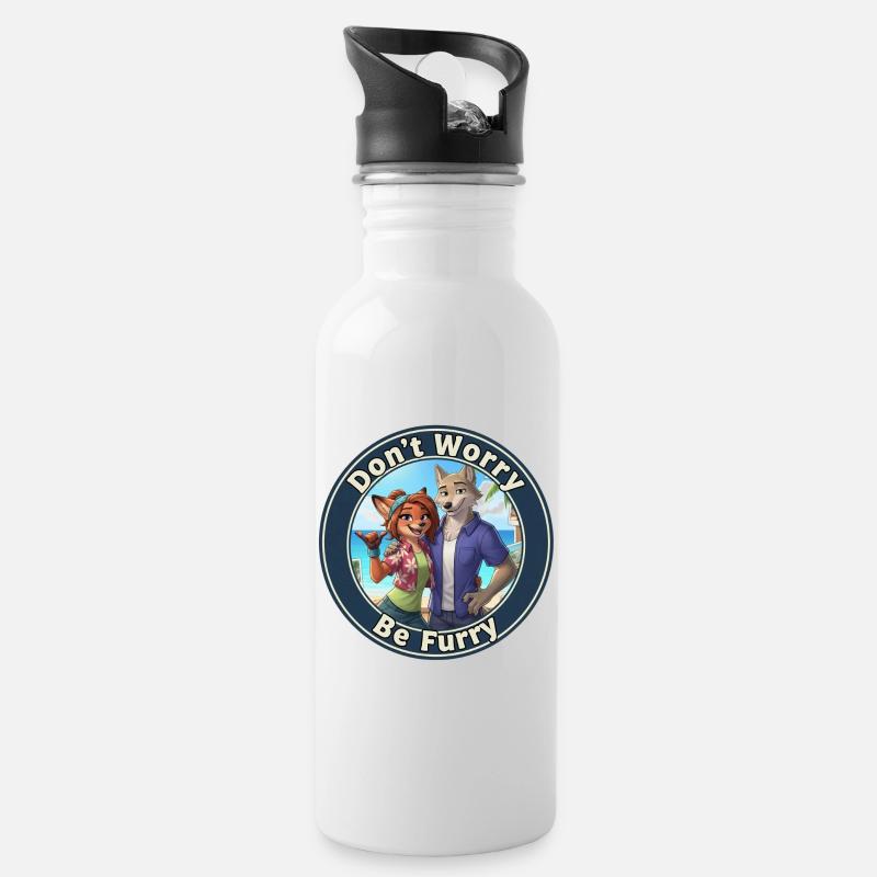Fursona Be Furry - Trinkflasche mit integriertem Trinkhalm - Weiß