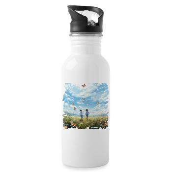 Carefree children's friends in butterfly flight - Water bottle with straw - white - Right