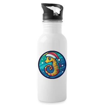 Weihnachts-Seepferdchen - Trinkflasche mit integriertem Trinkhalm - Weiß - Rechts