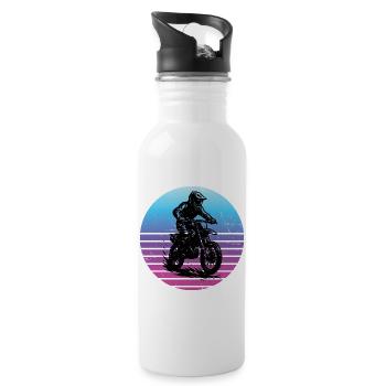 Lustiges Motocross Motiv - Trinkflasche mit integriertem Trinkhalm - Weiß - Rechts