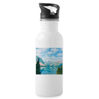 Spiegelung des himmelblauen Bergsees - Trinkflasche mit integriertem Trinkhalm - Weiß - Rechts