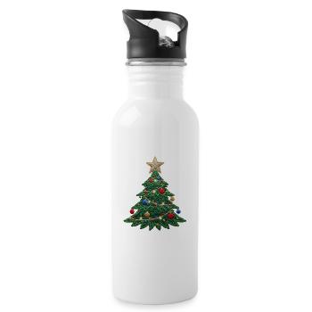 Embroidered Christmas tree – Christmas design (printed) - Water bottle with straw - white - Right