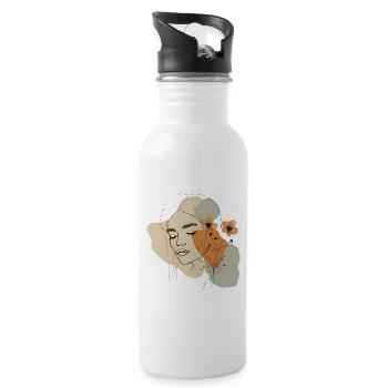 Boho Woman Line Art – Floral Minimalist Portrait - Trinkflasche mit integriertem Trinkhalm - Weiß - Rechts
