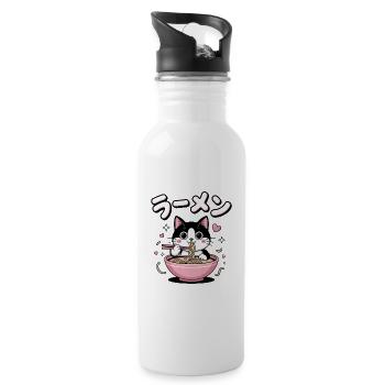Ramen Cat - Food Lover Design - Water bottle with straw - white - Right