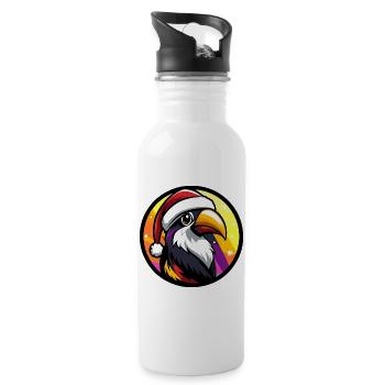 Colorful parrot with Santa hat - Water bottle with straw - white - Right