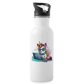 Licorne d’ordinateur portable avec lunettes et paillettes - Gourde avec paille intégrée - blanc - Droite