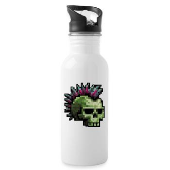 Pixel Punk Skull - Trinkflasche mit integriertem Trinkhalm - Weiß - Rechts