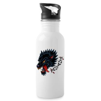 Style de tatouage à l’ancienne Black Wolf - Gourde avec paille intégrée - blanc - Droite