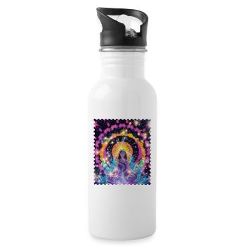 Mandala Meditation Aura - Trinkflasche mit integriertem Trinkhalm - Weiß - Rechts