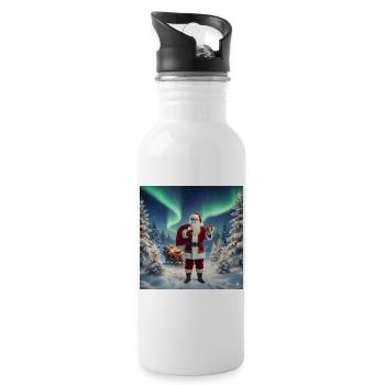Northern Lights Santa in the Winter Forest - Water bottle with straw - white - Right