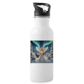 Angels in the Northern Lights Winter Forest - Water bottle with straw - white - Right