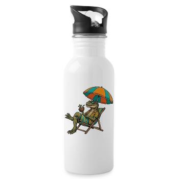 Stranddino im Tropenlook - Trinkflasche mit integriertem Trinkhalm - Weiß - Rechts