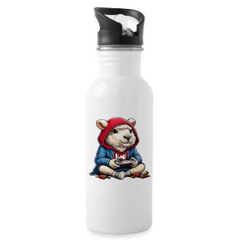 Gamer Sheep Hoodie Charm - Water bottle with straw - white - Right