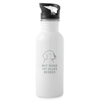 Mit Hund Ist Alles Besser - Trinkflasche mit integriertem Trinkhalm - Weiß - Rechts