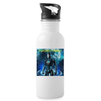 Futuristischer Roboter im Neonkosmos - Trinkflasche mit integriertem Trinkhalm - Weiß - Rechts