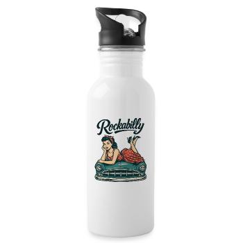 Cadeau rétro pin-up de voiture vintage rockabilly - Gourde avec paille intégrée - blanc - Droite