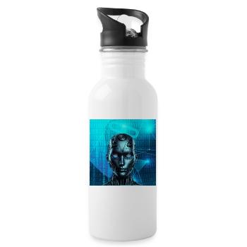 Robotergesicht - Trinkflasche mit integriertem Trinkhalm - Weiß - Rechts