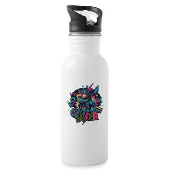 Neopunk Frosch - Trinkflasche mit integriertem Trinkhalm - Weiß - Rechts