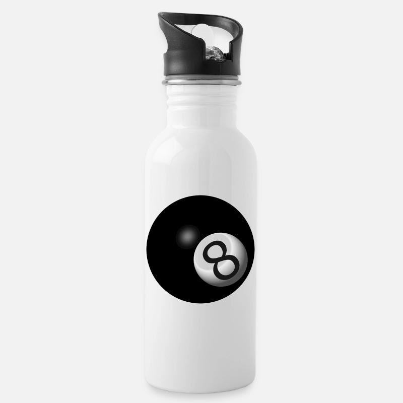 Billardkugel - Trinkflasche mit integriertem Trinkhalm - Weiß