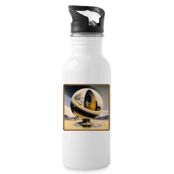 Cosmic sphere over surreal desert island - Water bottle with straw - white - Right