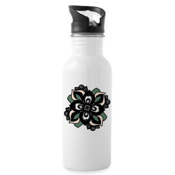 Blütenmandala Grün-Peach - Trinkflasche mit integriertem Trinkhalm - Weiß - Rechts