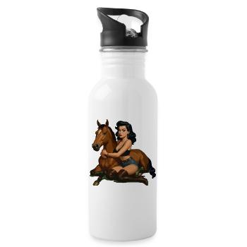 Pin-up-Reiter mit Pferd - Trinkflasche mit integriertem Trinkhalm - Weiß - Rechts