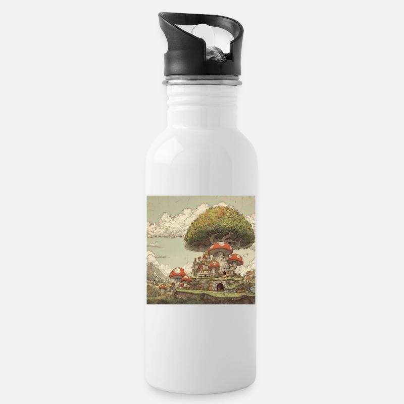Mushroom kingdom - Trinkflasche mit integriertem Trinkhalm - Weiß