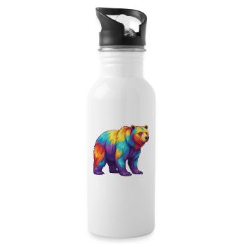 Bunte Bärenregenbogen-Pop-Art-Aquarell - Trinkflasche mit integriertem Trinkhalm - Weiß - Rechts