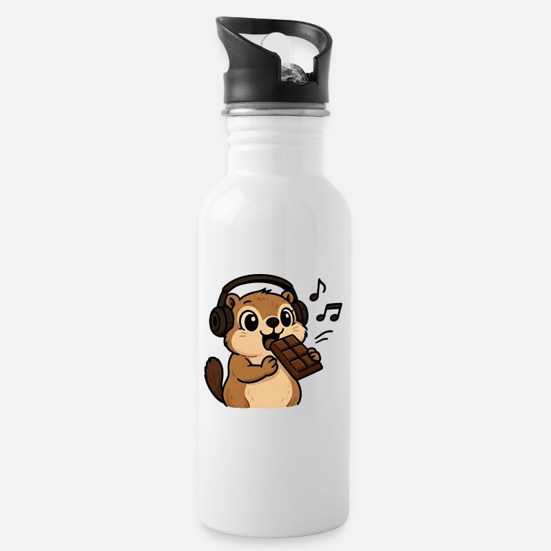 und das Murmeltier isst die Schokolade - Trinkflasche mit integriertem Trinkhalm - Weiß