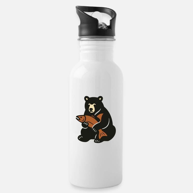 The Happy Bear - Trinkflasche mit integriertem Trinkhalm - Weiß