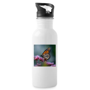 Monarch Butterfly Macro - Water bottle with straw - white - Right