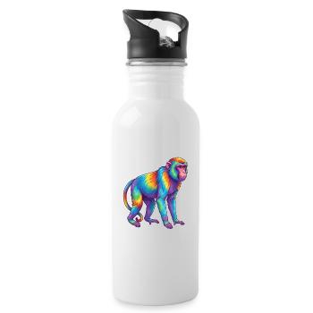 Bunte Affen-Regenbogen-Pop-Art-Aquarell - Trinkflasche mit integriertem Trinkhalm - Weiß - Rechts