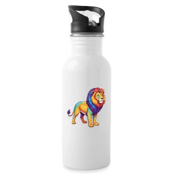Colorful Lion Rainbow Pop Art Watercolor - Water bottle with straw - white - Right