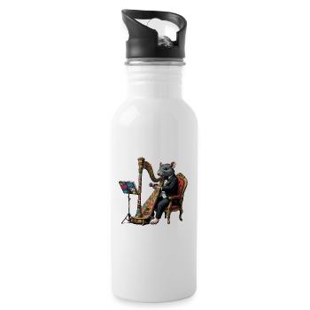 Ratte im Anzug spielt Harfe Graffiti - Trinkflasche mit integriertem Trinkhalm - Weiß - Rechts